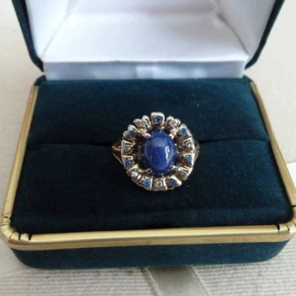 10k white gold Star Sapphire ring set with 7 diamonds and 7 sapphires - Picture 3 of 3